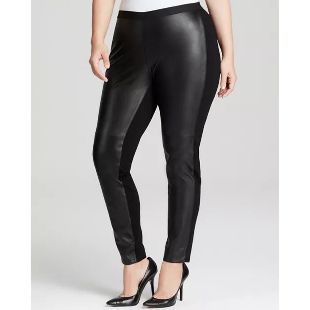 Eileen Fisher Leather Front Leggings Women's Medium Black Pull On